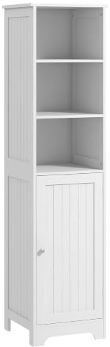 HOMCOM 160cm Tall Bathroom Cabinet Adjustable Shelf 3 Open Shelves White | Freestanding Slim Bathroom Storage Cabinet