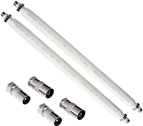 POPPSTAR 31,5cm SAT Fensterdurchführung (2 mm Kabel Flach), 4x F-Stecker (2x Auf Antennenstecker, 2x Auf Antennenbuchse), Weiß