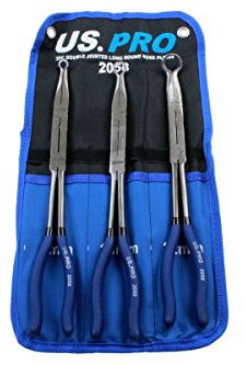 US Pro - Pinze 2058 a doppio snodo, a becco lungo e naso tondo, da 8 mm a 22 mm, confezione da 3