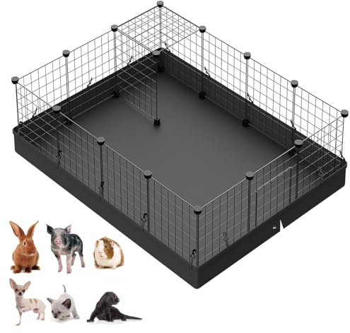 LANGXUN Rabbit Run,Puppy Pen with Door,Encrypted Wire Mesh Cages16 Panels Indoor/Outdoor DIY Metal Pet Fence for Puppy,Rabbit,Kitten,Hamster,Guinea Pig,Turtle,Hedgehog.Black