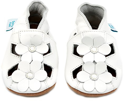 Dotty Fish Soft Sole Leather Baby Sandals - Barefoot, Non-Slip, Unisex | Soft leather, Breathable, Lightweight, Flexible, Elasticated Ankles