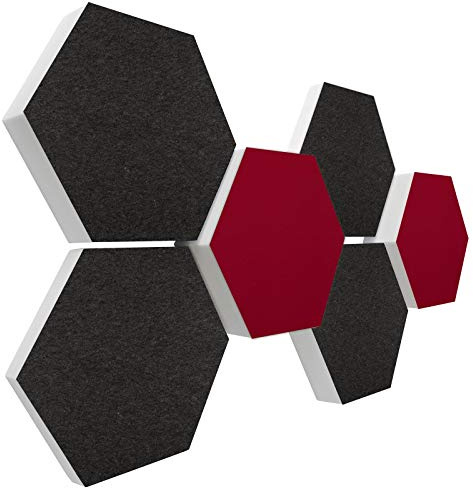 platino24 Schallabsorber COLORE aus Basotec G+ I Akustikpaneele mit Akustikfilz I 3D Wand-Paneele mit 6 Waben in Bordeaux & Anthrazit I Akustikplatten zur Schalldämmung in Büro, Studio & Wohnung