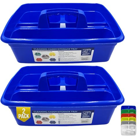 Cleaning Caddy Tray Box Housekeeping Cleaners Tote Tray Basket with Handle Carry Grips - Ideal Under Sink Kitchen Storage Caddy for Cleaning Products Cleaners Carrier Tool Organiser (Blue 2 Pack)