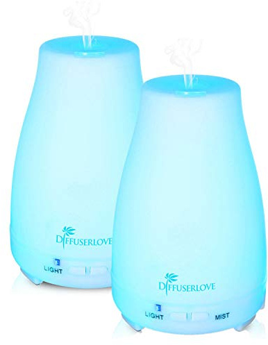 Diffuserlove 2 Pack 200ml Essential Oil Diffuser Ultrasonic Aromatherapy Diffuser Cool Mist Humidifiers with 7 Color LED Lights & Waterless Auto Shut-Off for Home Office Kitchen Bedroom