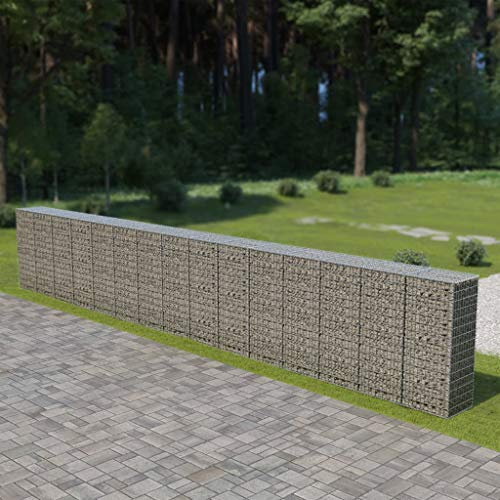 Festnight Gabion Jardiniere Exterieur Gabion de Jardin Mur à Gabion en Acier Galvanisé Décoration de Jardin Argenté 900 x 50 x 150 cm