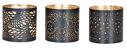 levandeo 3er Set Windlicht 10x10cm Metall Schwarz Gold Teelichthalter Kerzen Deko Industrial Kerzenhalter
