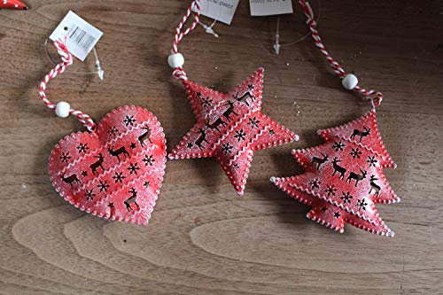 3 Christbaumanhänger aus Metall, Stern, Herz, Baum, Durchm. ca. 9 cm, Weihnachtsdeko