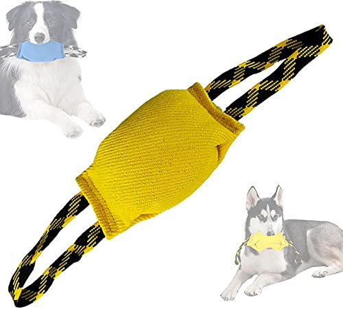 NC 1Pcs Hund Grobhanf Beißspielzeug mit 2 Griffen Jute Beißkissen Tauziehen & Training & Interaktives Spielen Hundespielzeug Hundeschlepper Hundetrainingsspielzeug