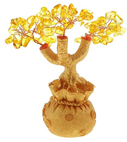 GATEZA Kristallgeldbaum Feng Shui Citrine Geldbaum Glücksbaum Natürliche Kristall Bonsai Geld Baum Feng Shui Feng Shui Bring Reichtum Baum Kristalle Bonsai
