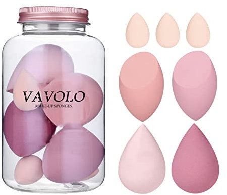 7 PCs Pink Series Multi-color Makeup Sponge Set, Foundation Blending Beauty Blender, Flawless for Liquid Creams and Powders (A-Pink)