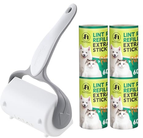 Fusselrolle, Fusselrolle für Tierhaare, Extra klebrig, Fusselrolle mit Bezug, Fusselrolle für Kleidung, Möbel, Teppich, 300 Blatt (1 Griff und 5 Nachfüllungen)