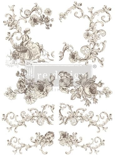 Redesign With Prima Decor Transfers® - Alaina Toile - Total Sheet Size 24x35, Cut Into 2 Sheets/Rub-Ons 655350661359