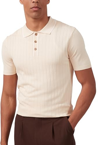 Kallspin Uomo Polo in Maglia a Manica Corta Maglie da Golf Top Estivi da Spiaggia(Beige Medium