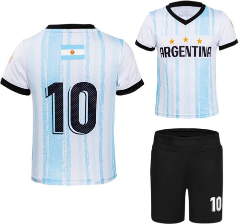 BDONDON Camiseta de fútbol para niños y niñas, transpirable, ligera, para entrenamiento de fútbol para jóvenes (2-14 años), Blanco-argentina, 11-12 años