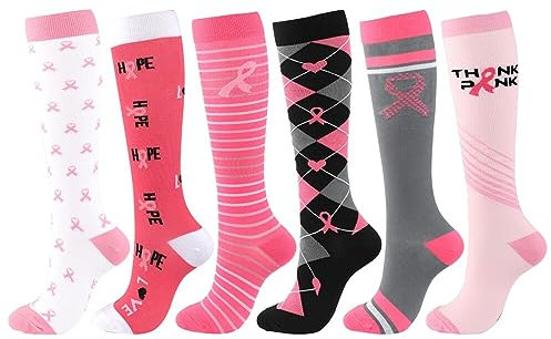 JAWSEU 6 Paar Sport Kompressionsstrümpfe für Damen, Stützstrümpfe Bunte Kompressionssocken Reisestrümpfe laufstrümpfe Gestreifte Hochstrumpf Socken für Jogging Flugzeug Wandern Reise Radfahren