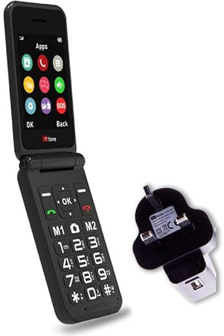 TTfone TT760 4G USB-C Mobile Phone for the Elderly, Simple and easy to use flip folding cell cheap and easy to use, Vodafone Pay as you go (Black, with Mains Charger)