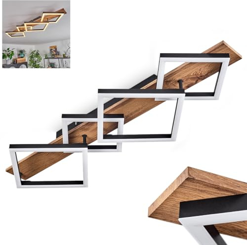 HOFSTEIN LED Deckenleuchte Cascada, moderne Deckenlampe aus Metall/MDF/Kunststoff in Schwarz/Holzoptik/Weiß, 30 Watt, 3350 Lumen, 3000 Kelvin, Wohnzimmer, Schlafzimmer, Esszimmer