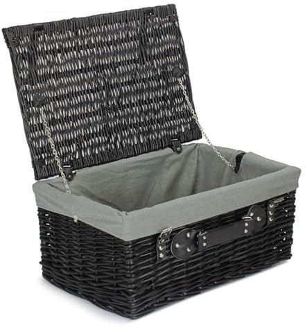 51 cm leerer Picknickkorb aus schwarzem Weide mit grauem Futter