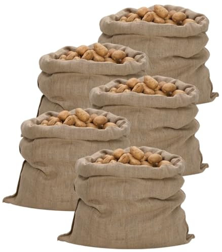 'vidaXL Jute Sacks Bag Burlap Hessian, 5 pcs, 100% Natural Jute Material, 340 gsm, Multi-purpose, Ideal for Storing Food Items and Garden Use, Brown