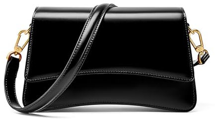 Woameyr Damen-Schultertaschen, schwarzes Leder, kleine Handtasche, Umhängetasche, Retro, Unterarmtasche, modische Clutch-Geldbörsen, Schwarz-218, Small