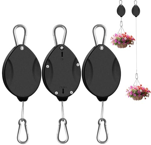 ZUZUAN Robuste, einziehbare Pflanzenaufhänger, Pflanzenrollen zum Aufhängen von Pflanzen, einfach zu heben und zu senken, automatische Verriegelung, verstellbarer Haken für Gartenkörbe, Töpfe,