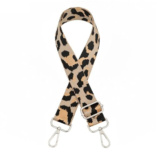 Whakano Leopardenmuster Verstellbarer Schultergurt Taschengurt Breit 3,8CM Unisex,Längenverstellbarer 75-130cm Schulterriemen,Taschengurte zum Wechseln,DIY Zubehör für Tasche,Silberne Schnalle,Khaki
