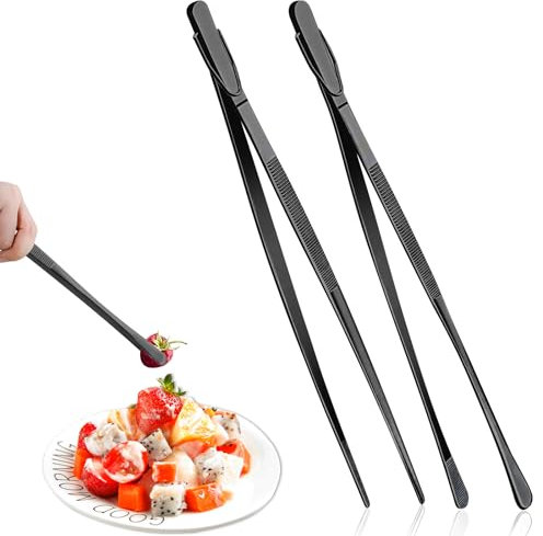 GEEKHOM Küchenpinzette 30 cm Lange Pinzette - 2 Stück Edelstahl Kochpinzette Set, Profi Grillzange mit Gezackten Spitzen - zum Braten, Grillen, Anrichten & Dekorieren, Präzisionsarbeiten