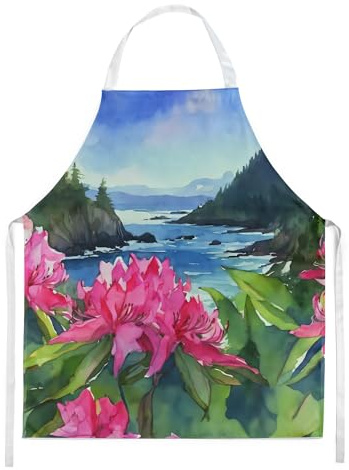 Caroline's Treasures Washington Coast Rhododendrons in Watercolor Apron Cooking Kitchen Server Baking Crafts Gardening for Adult Women Men, Unisex, Large, Multicolor