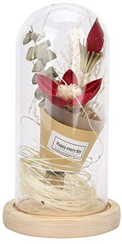 TITA-DONG Flor Eterna en Vidrio para Dormitorios, Cubierta de Vidrio Simulación de Plástico Artificial Lámpara de Flor de Lirio Preservada para Siempre Regalos de Cumpleaños para(8,27x4,45 Pulgadas)