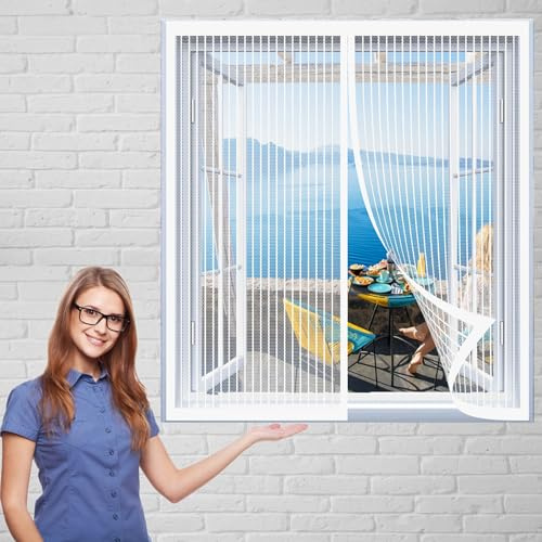 Cortina Mosquitera Magnética 140 x 60 cm Fácil de Ensamblar Cortina Protección Contra Insectos Que Evita El Paso de Insectos para Ventanas de Puertas de Cortina, Blanco