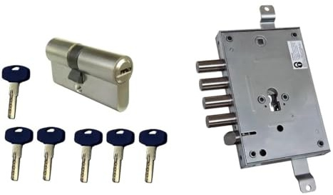 AERREGI KIT SERRATURA BLINDATA INTERASSE 28mm ENTRATA 63mm COMPLETO DI CILINDRO CON CHIAVE EUROPEA 30/60 mm CON 5 CHIAVI