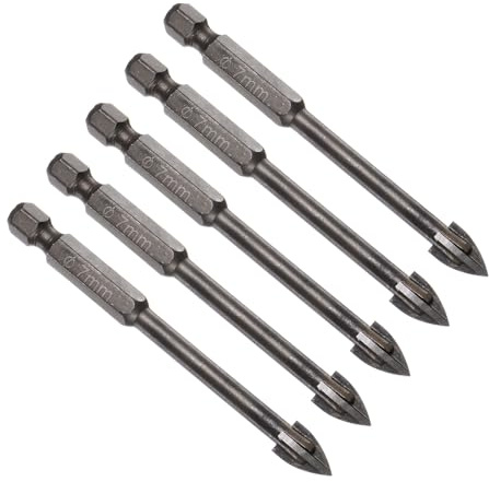 CoCud Titanium Masonry Drill Bit, 7mm Cutting Dia 78mm Length 1/4 Hex Shank Carbide Cross Tip Concrete Drill Bits Yellow - (Applications: for Wood Glass Brick Cement), 5-Pieces
