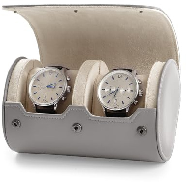 Oirlv 2 Schlitze Uhrenrolle Uhrenbox Watchbox | Für Luxus PU Leder Geschenkbox Weihnachten Jubiläum Geburtstag(Hellgrau)