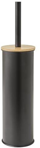Gedy KENTA Escobillero baño WC, Acero INOX y bambú, Negro Mate-Natural, 9 x 9 x 39