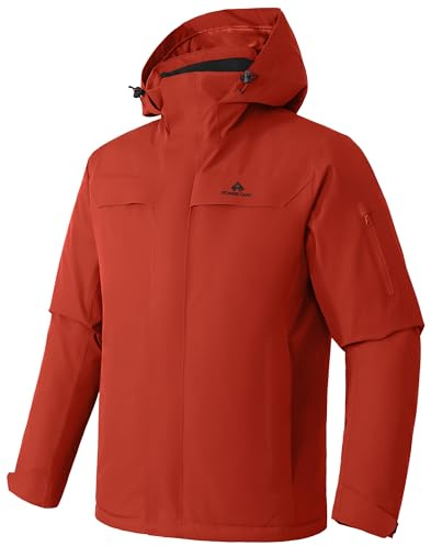 Skidjacka för män, vattentät, varm, andas, snowboardjacka, vinterjacka med huva, outdoor-jacka, Orangot, M