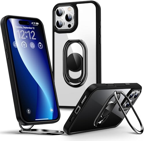 SHIELDS UP for iPhone 16 Pro Case with Double Ring Holder,Black | Phone Case Clear with Stand 【Adjustable & Fodable】Shockproof Protective Cover for iphone 16 Pro 6.3''