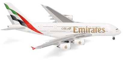 Herpa flygplansmodell Emirates Airbus A380, miniatyr i skala 1:500, samlarobjekt, flygplansmodell utan ställ, metall