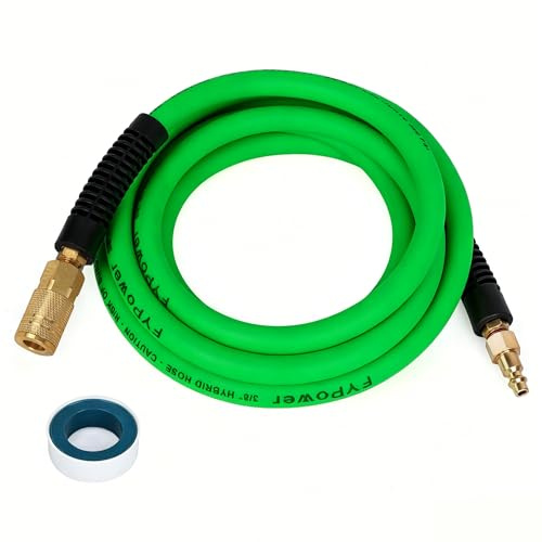 FYPower Air Compressor Whip Hose 3/8 Inch x 10 Feet Lead in Hybrid Hose with Fittings, Flexible and Kink Resistant, 1/4 Industrial Quick Coupler and Plug Kit - Green