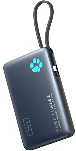 INIU Chargeur portable, ultra fin 10 000 mAh PD 20 W avec câble intégré, batterie externe compatible avec iPhone 15/14/13/12/11, Samsung S22/S21, Google, AirPods, iPad, etc.