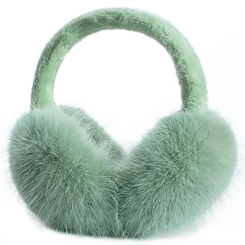 ZMUBB Winter Ear Muffs for Women Men - Foldable Fuzzy Earmuffs Faux Fur Ear Warmer, Perfect Ear Covers for Cold Days Green