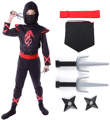 Sincere Party Lot de 7 costumes de dragon ninja pour enfant, unisexe, costume de jeu de rôle avec accessoires de 12-13 ans