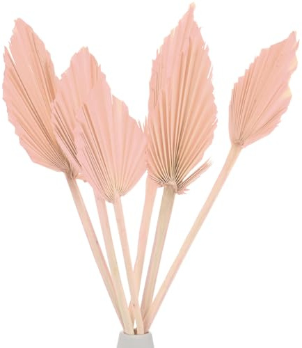M METERXITY 6-Park Dried Palm Leaves 13.7x3.9 Natural Dried Real Palm Fans Palm Leaves Bulk for Boho Wedding/Home Bouquets Decorations Dried Gold Palm Leaf with Stem [Pink]