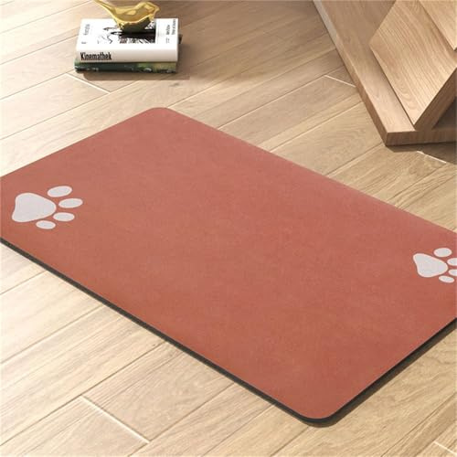 Hearda Futtermatte Hund rutschfest, Solide Farbe Napfunterlage Hund Saugfähig Katzen Futternapf Unterlage Schnelltrocknend Unterlage Katzennapf Futternapf Matte (60x90cm,Braun)