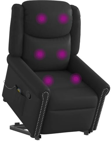 vidaXL Stå-upp massagestol glänsande svart konstläder, fåtölj, fåtölj med uppresningshjälp, reclinerstol, fåtöljer, fåtöljer med uppresningshjälp