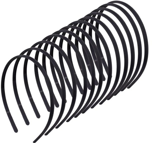 Diadema de Plástico, 12 Piezas Negro Diademas de Peine de Dientes Unisex Simple DIY Banda de Pelo para Mujeres y Niñas (8 mm)
