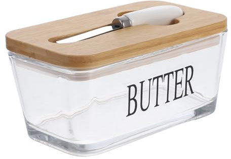 Cabilock Mantequera Con Tapa De Bambú Recipiente De Vidrio Mantequera Para Refrigerador Con Cuchillo Ideal Para Mostrador