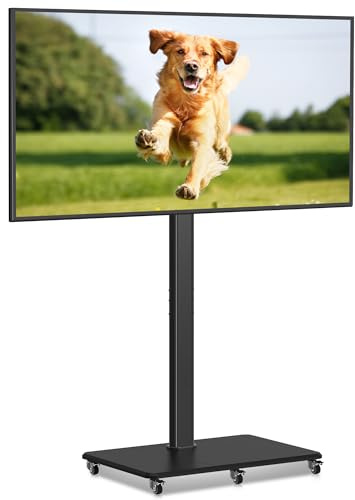 XINLEI Tall Floor TV Stand for 32-75 TV Portable Rolling TV Cart with Wheels Height Adjustable with Wood Base, Holds up to 88 lbs, Max VESA 600x400mm TS005HB