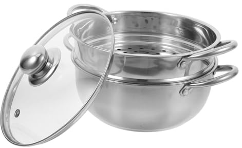 PAMINGONO Olla Vaporera Doble De Acero Inoxidable Con Tapa Alta Capacidad Para Cocinar Al Vapor Verduras y Sopas Saludables