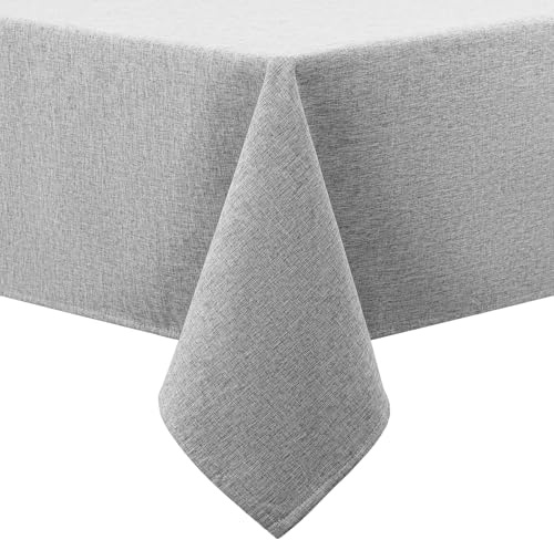 smiry Faux Linen Table Cloth Thick Fabric Rectangular 140x200cm, Grey | Water resistant, Flannel Backing, Washable, For Dining Party and Outdoor