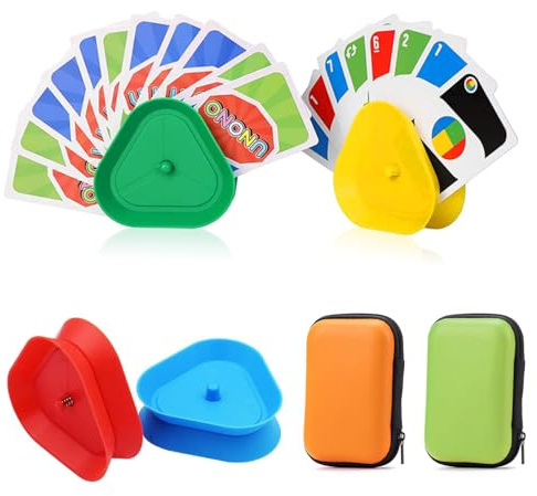 XMDROU 4 Stück Kartenhalter Kinder mit 2 Stück Spielkarten Box, Robuste Freisprech Spielkartenhalter Dreieck Kartenhalter Spielkarten wasserdichte Kartenspiel Box, für Senioren Erwachsene Kinder